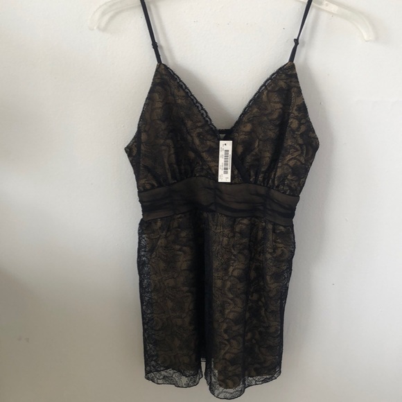 White House Black Market Tops - White House Black Market Black Lace Camisole Top Shirred Waist Sz S- NWT